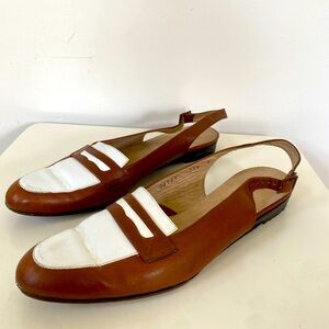 Ferragamo vintage sling back two tone loafers sz 7.5